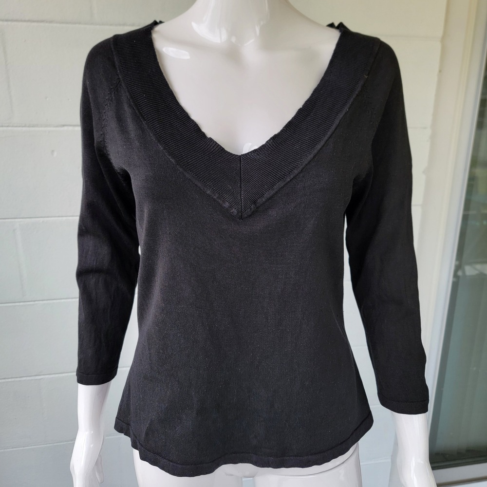VTG 90s Talbots Silk Blend V-Neck Sweater Black Women's M Minimalist Retro Y2K